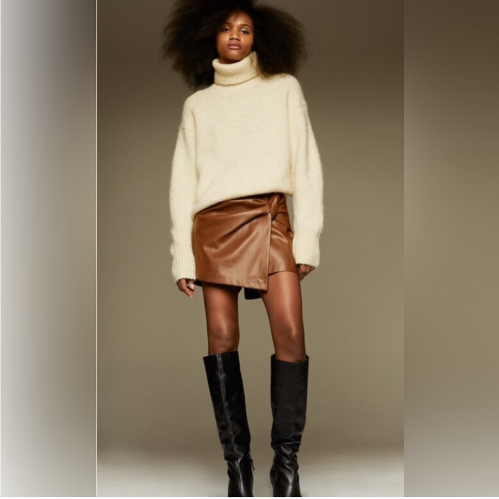 Brown Faux Leather Skort